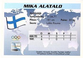 1994 Semic Jääkiekkokortit Keräilysarja (Finnish) #21 Mika Alatalo Back