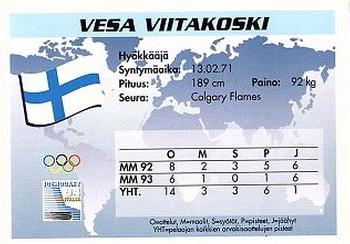 1994 Semic Jääkiekkokortit Keräilysarja (Finnish) #22 Vesa Viitakoski Back
