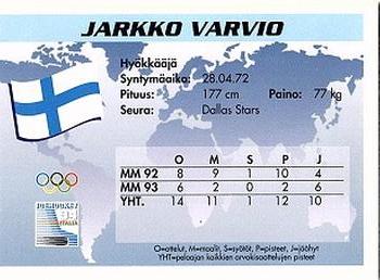 1994 Semic Jääkiekkokortit Keräilysarja (Finnish) #44 Jarkko Varvio Back