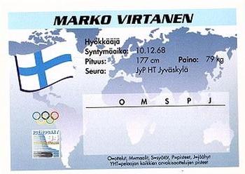 1994 Semic Jääkiekkokortit Keräilysarja (Finnish) #49 Marko Virtanen Back