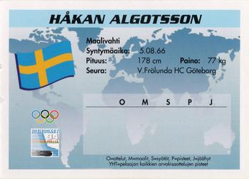 1994 Semic Jääkiekkokortit Keräilysarja (Finnish) #51 Håkan Algotsson Back