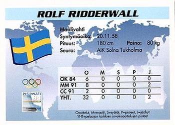 1994 Semic Jääkiekkokortit Keräilysarja (Finnish) #53 Rolf Ridderwall Back
