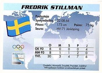 1994 Semic Jääkiekkokortit Keräilysarja (Finnish) #57 Fredrik Stillman Back