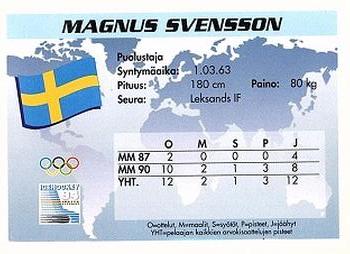 1994 Semic Jääkiekkokortit Keräilysarja (Finnish) #58 Magnus Svensson Back