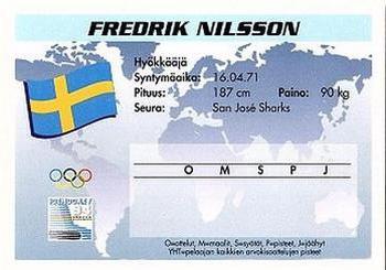 1994 Semic Jääkiekkokortit Keräilysarja (Finnish) #59 Fredrik Nilsson Back