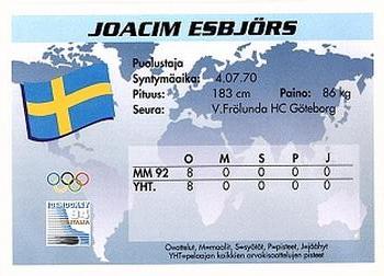 1994 Semic Jääkiekkokortit Keräilysarja (Finnish) #61 Joacim Esbjors Back