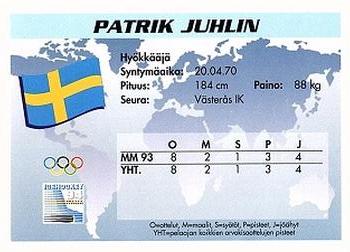 1994 Semic Jääkiekkokortit Keräilysarja (Finnish) #68 Patrik Juhlin Back