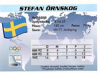 1994 Semic Jääkiekkokortit Keräilysarja (Finnish) #71 Stefan Ornskog Back