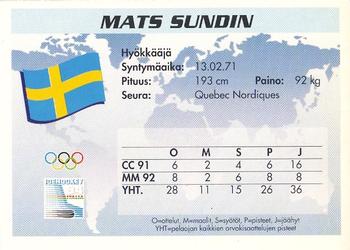 1994 Semic Jääkiekkokortit Keräilysarja (Finnish) #74 Mats Sundin Back