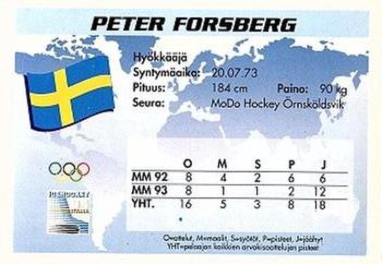 1994 Semic Jääkiekkokortit Keräilysarja (Finnish) #75 Peter Forsberg Back
