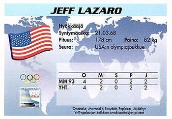 1994 Semic Jääkiekkokortit Keräilysarja (Finnish) #131 Jeff Lazaro Back
