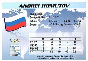 1994 Semic Jääkiekkokortit Keräilysarja (Finnish) #154 Andrei Khomutov Back