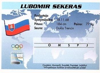 1994 Semic Jääkiekkokortit Keräilysarja (Finnish) #192 Lubomir Sekeras Back