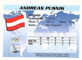 1994 Semic Jääkiekkokortit Keräilysarja (Finnish) #240 Andreas Pusnik Back