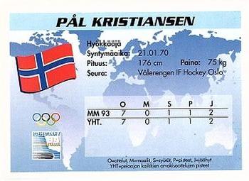 1994 Semic Jääkiekkokortit Keräilysarja (Finnish) #257 Pal Kristiansen Back
