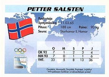 1994 Semic Jääkiekkokortit Keräilysarja (Finnish) #258 Petter Salsten Back