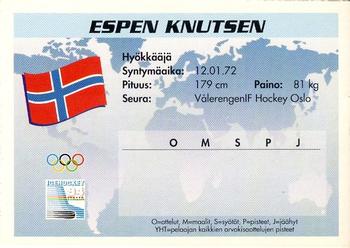 1994 Semic Jääkiekkokortit Keräilysarja (Finnish) #261 Espen Knutsen Back