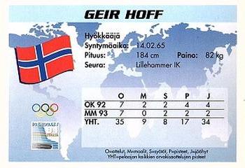 1994 Semic Jääkiekkokortit Keräilysarja (Finnish) #263 Geir Hoff Back