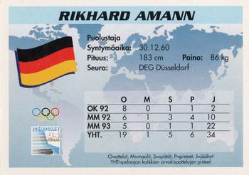 1994 Semic Jääkiekkokortit Keräilysarja (Finnish) #273 Rikhard Amann Back