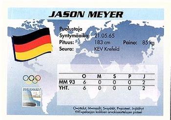 1994 Semic Jääkiekkokortit Keräilysarja (Finnish) #276 Jason Meyer Back