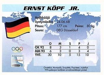 1994 Semic Jääkiekkokortit Keräilysarja (Finnish) #284 Ernst Kopf Jr Back