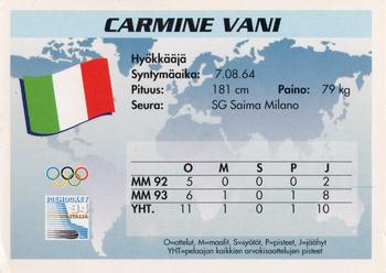 1994 Semic Jääkiekkokortit Keräilysarja (Finnish) #310 Carmine Vani Back