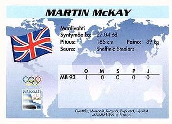 1994 Semic Jääkiekkokortit Keräilysarja (Finnish) #311 Martin McKay Back