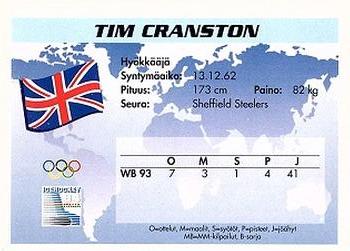 1994 Semic Jääkiekkokortit Keräilysarja (Finnish) #320 Tim Cranston Back