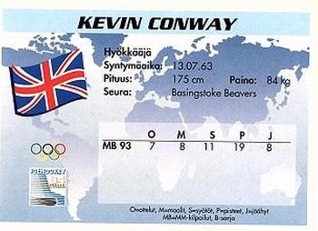 1994 Semic Jääkiekkokortit Keräilysarja (Finnish) #324 Kevin Conway Back