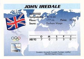 1994 Semic Jääkiekkokortit Keräilysarja (Finnish) #328 John Iredale Back