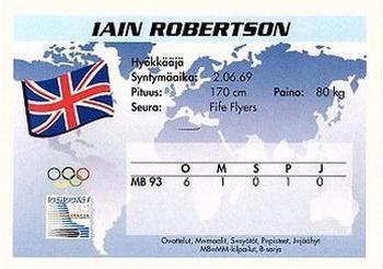 1994 Semic Jääkiekkokortit Keräilysarja (Finnish) #329 Iain Robertson Back