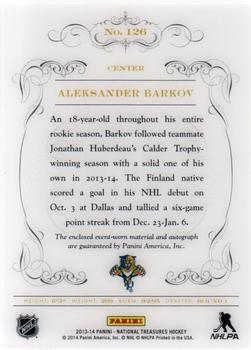 2013-14 Panini National Treasures #126 Aleksander Barkov Back