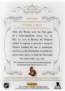 2013-14 Panini National Treasures #144 Cody Ceci Back