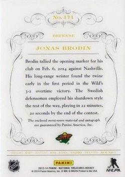 2013-14 Panini National Treasures #171 Jonas Brodin Back