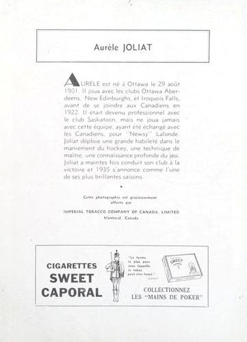 1934-35 Sweet Caporal #NNO Aurel Joliat Back