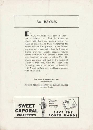 1934-35 Sweet Caporal #NNO Paul Haynes Back