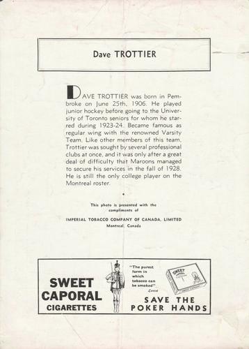 1934-35 Sweet Caporal #NNO Dave Trottier Back