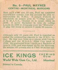 1933-34 World Wide Gum Ice Kings (V357) #6 Paul Haynes Back