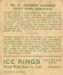 1933-34 World Wide Gum Ice Kings (V357) #21 Johnny Gagnon Back