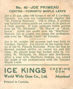 1933-34 World Wide Gum Ice Kings (V357) #40 Joe Primeau Back
