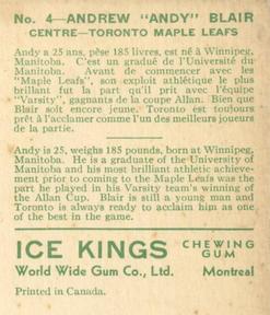 1933-34 World Wide Gum Ice Kings (V357) #4 Andrew Blair Back