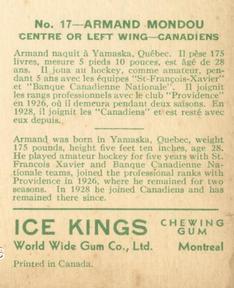 1933-34 World Wide Gum Ice Kings (V357) #17 Armand Mondou Back