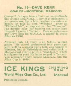 1933-34 World Wide Gum Ice Kings (V357) #19 Dave Kerr Back