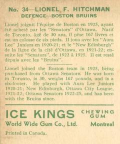 1933-34 World Wide Gum Ice Kings (V357) #34 Lionel Hitchman Back