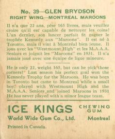 1933-34 World Wide Gum Ice Kings (V357) #39 Glen Brydson Back