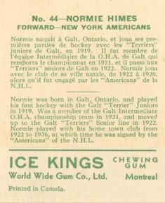 1933-34 World Wide Gum Ice Kings (V357) #44 Normie Himes Back