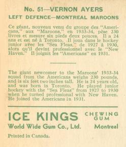 1933-34 World Wide Gum Ice Kings (V357) #51 Vernon Ayres Back
