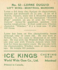 1933-34 World Wide Gum Ice Kings (V357) #52 Lorne Duguid Back