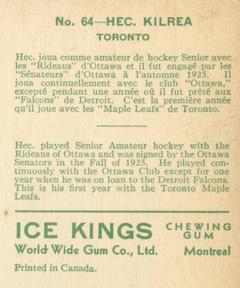1933-34 World Wide Gum Ice Kings (V357) #64 Hec Kilrea Back
