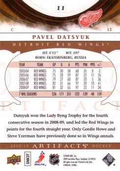 2009-10 Upper Deck Artifacts #11 Pavel Datsyuk Back